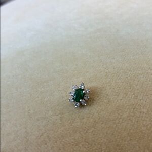 Emerald and diamonds single earring 14 karat gold.